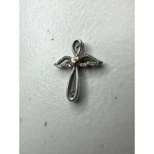 JWBR 10K Gold 925 Sterling Silver Diamond Angel Wing Cross Pendant Heart